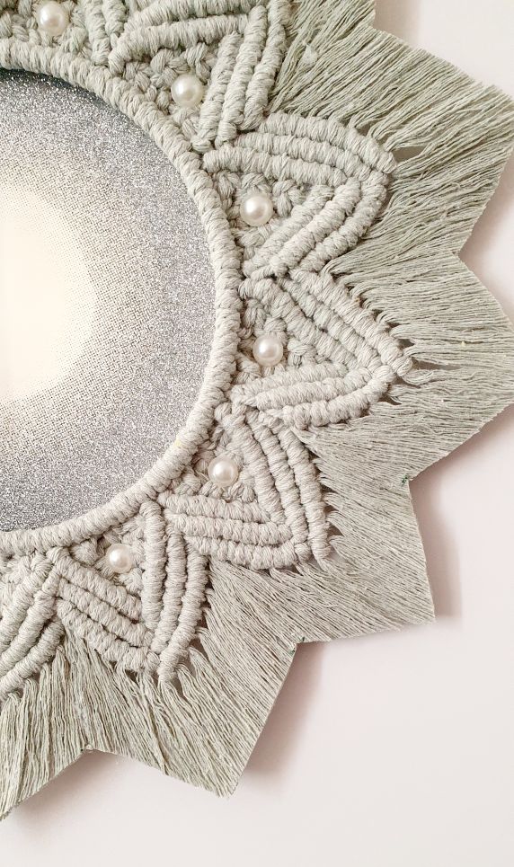 cotton macrame frame mirror