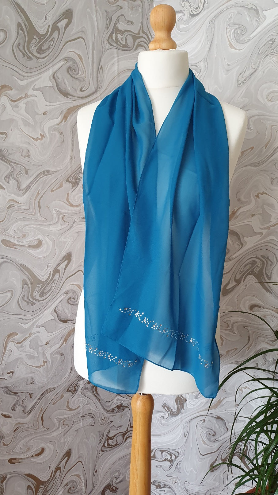 chiffon scarf decorated with pearls