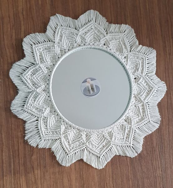 Medium round mirror macrame frame