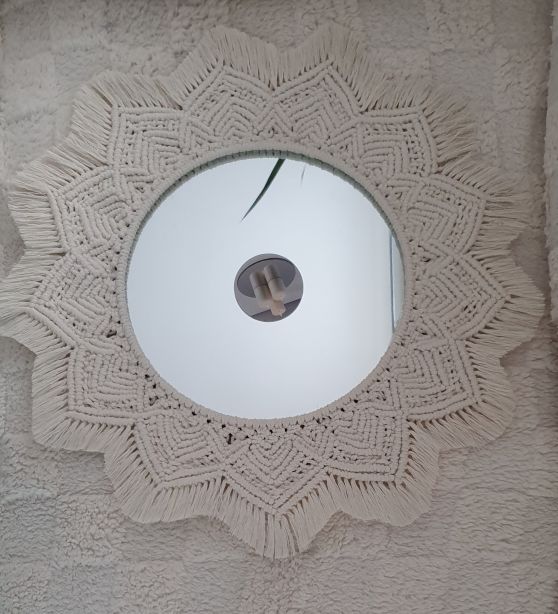 Elegant cream macrame mirror