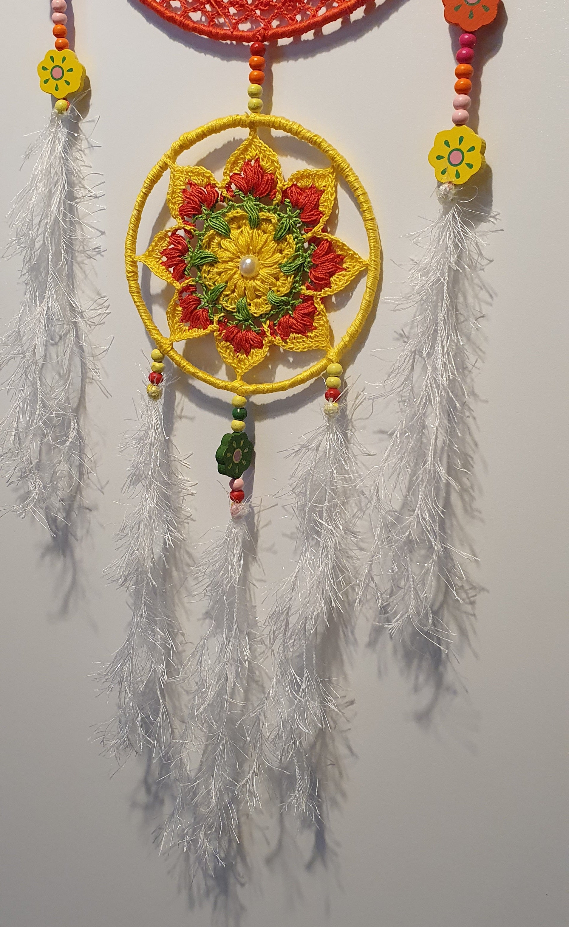 happy colorful dreamcatcher with feathers 