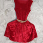 sleeveless red velvet dress