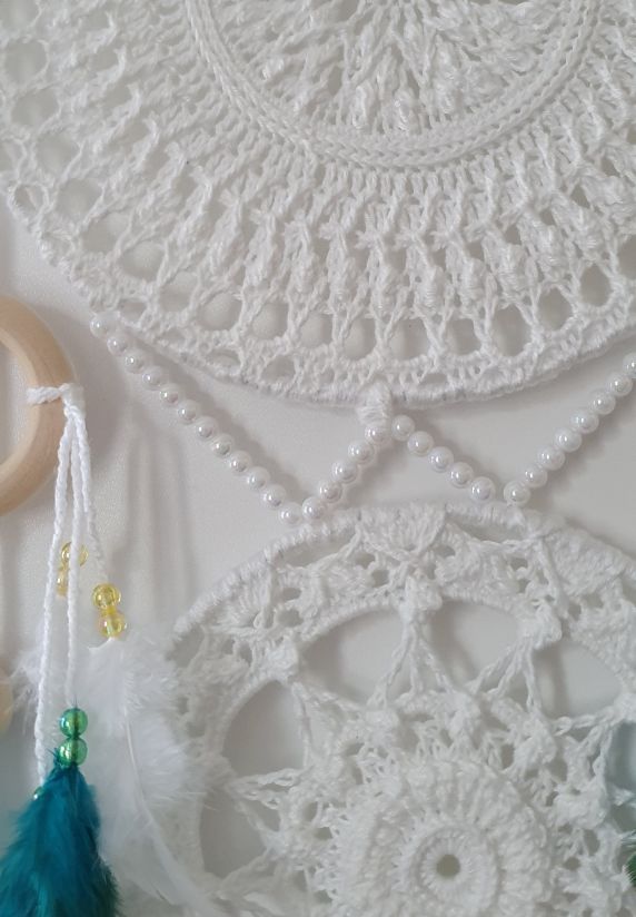 spiritual wall hanging white and turquoise