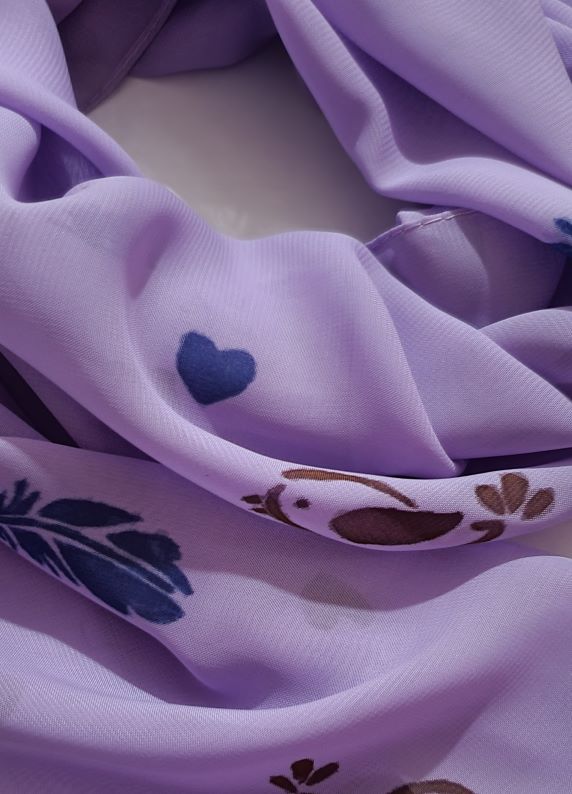 chiffon scarf set purple and white