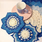 crochet roung coaster set blue
