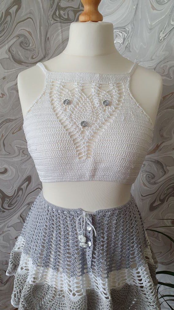 crochet cotton set skirt and top