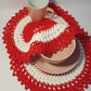 red crochet large coaster