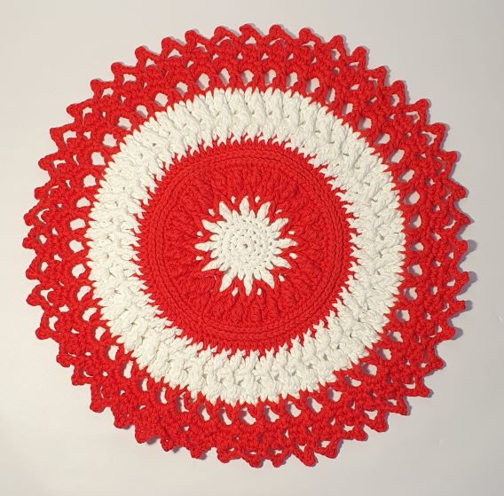 large thick red round coaster