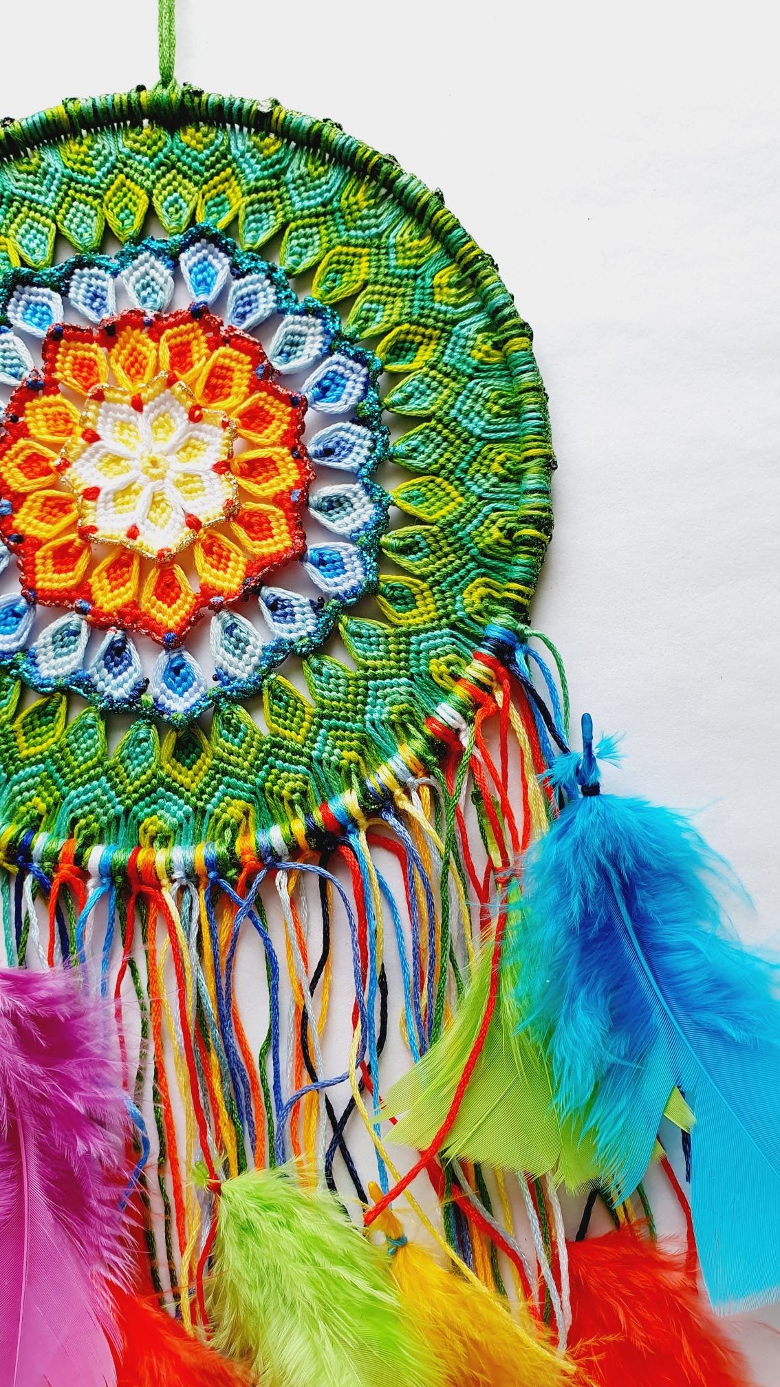 rainbow dreamcatcher  with colorful feather