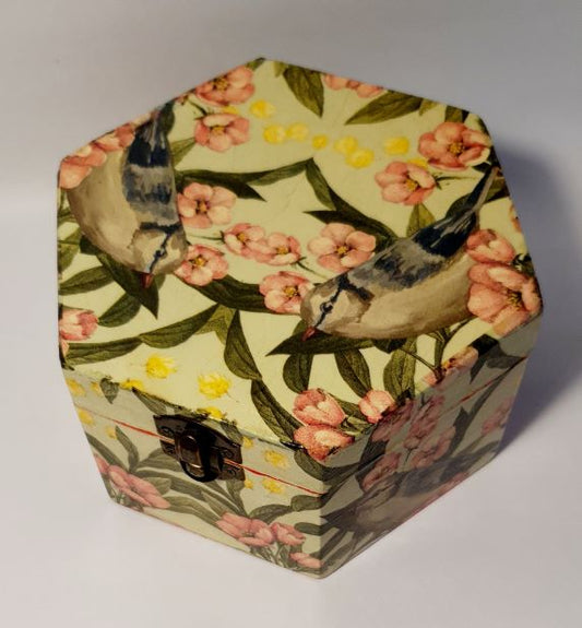 hexagon small decoupage wooden box