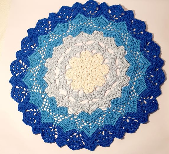 large blue crochet coaster