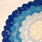 large blue round crochet coaster