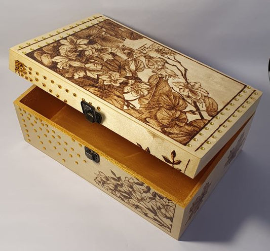 large pyrography wooden box on moonrobe