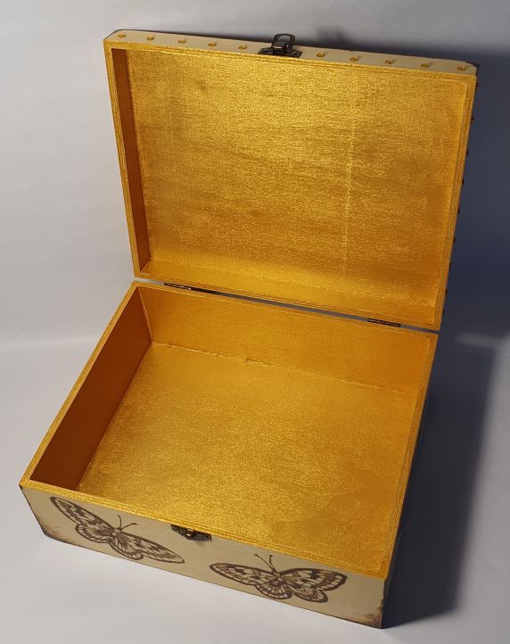 inside gold pyrography large wooden box