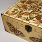 pyrography wooden box with butterfly, flowers and beans decorations