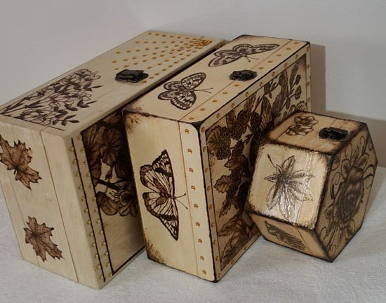 pyrography wooden storage gift boxes