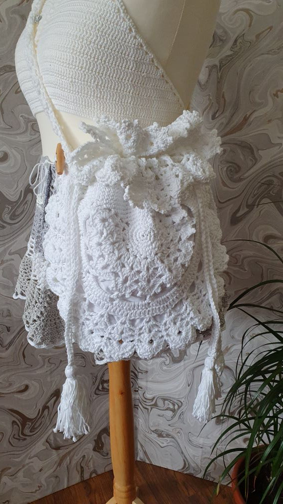 white round crochet lace bag