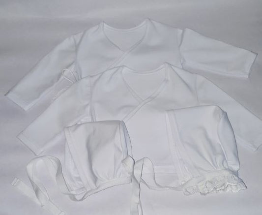 white stretch baby shirt and cap