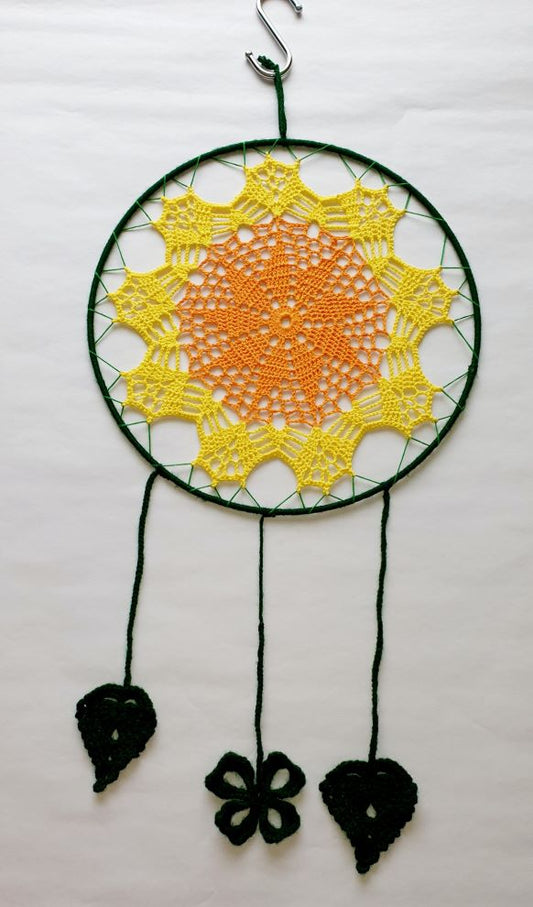 crochet flower orange and yellow dream catcher