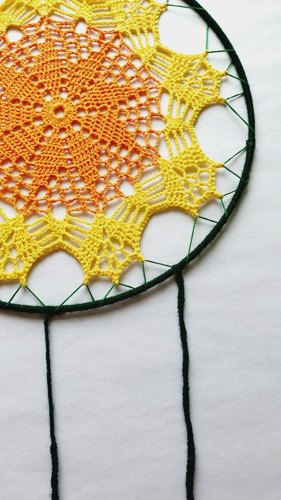 crochet dream catcher orange and yellow
