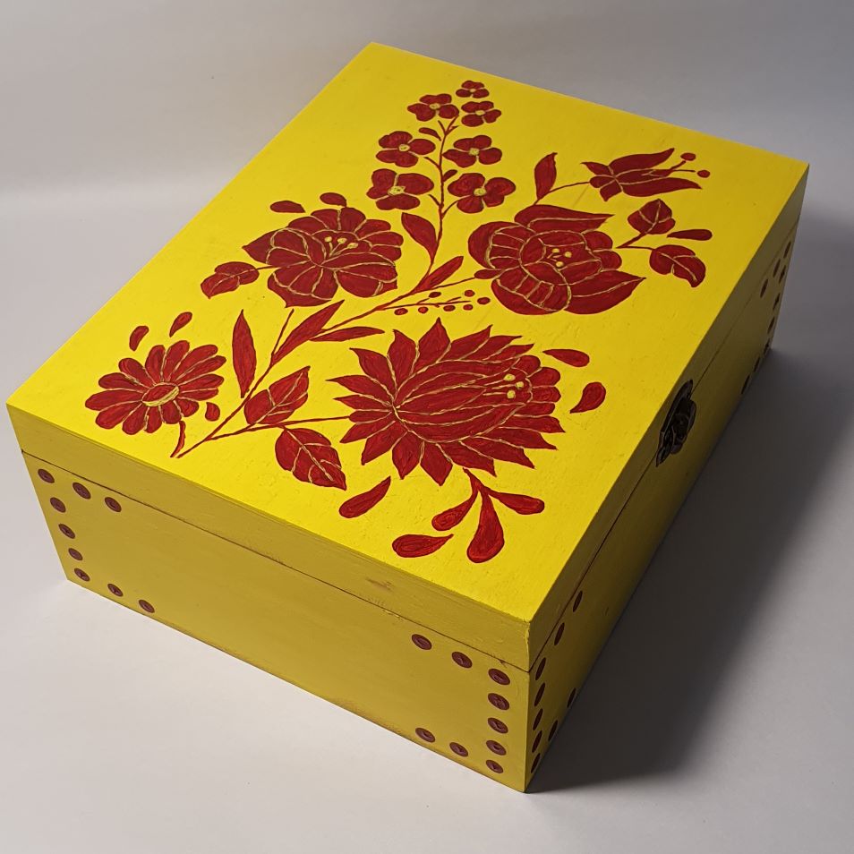 yellow and red medium box